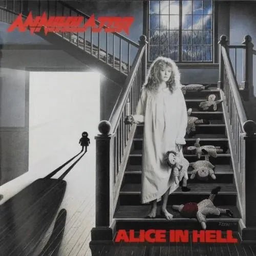 Classic 1989 Annihilator debut album Alice In Hell on CD, showcasing Jeff Waters' iconic thrash metal riffs.