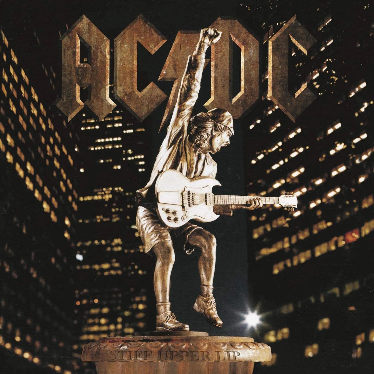 AC/DC Stiff Upper Lip gold vinyl LP with AC/DC 50 artwork anniversary print