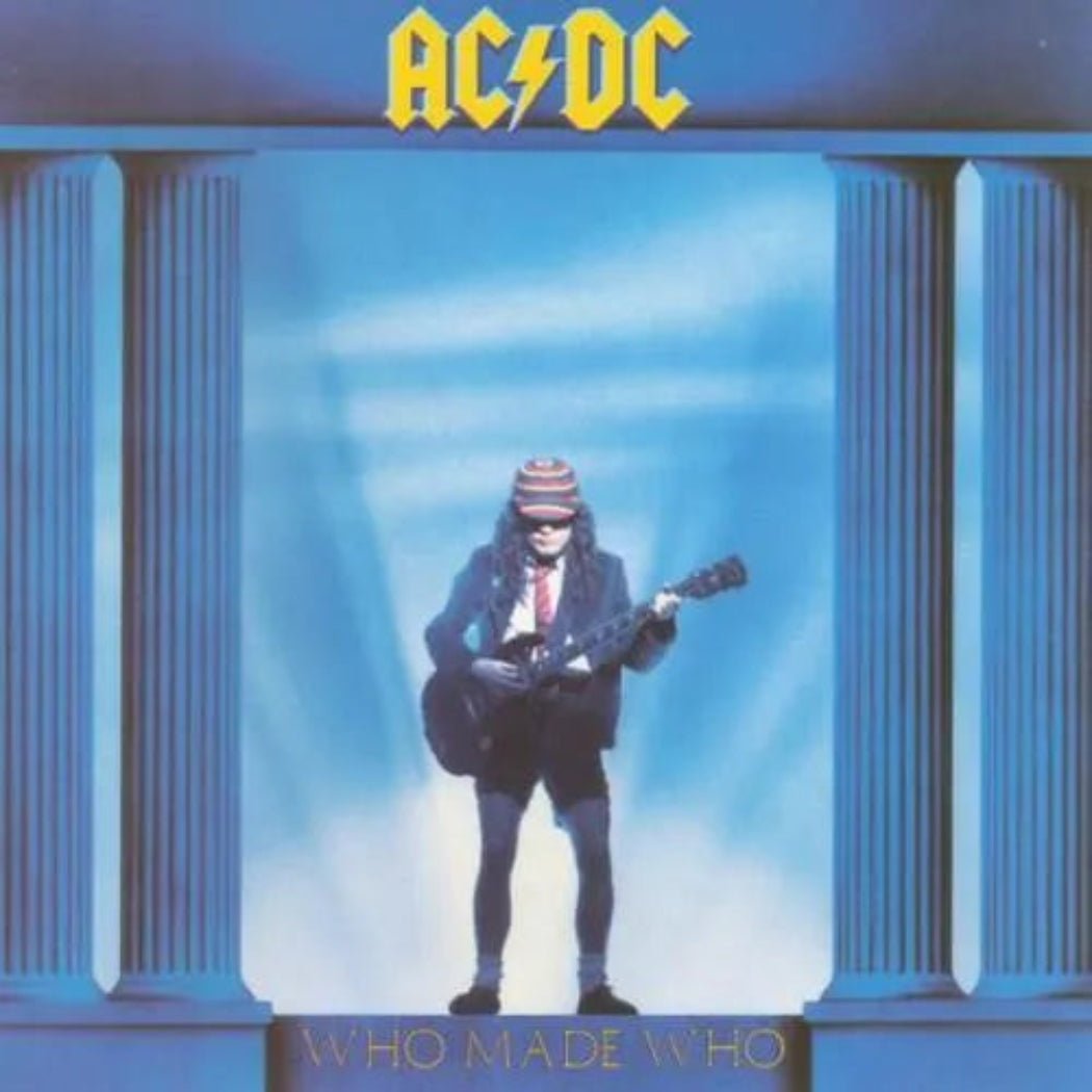 AC/DC Who Made Who gold vinyl LP with AC/DC 50 artwork print edition