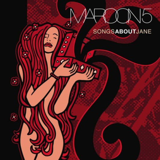 Front cover artwork of the Maroon 5 Songs About Jane album featuring the distinct red and black stylized graphic illustration of a woman.