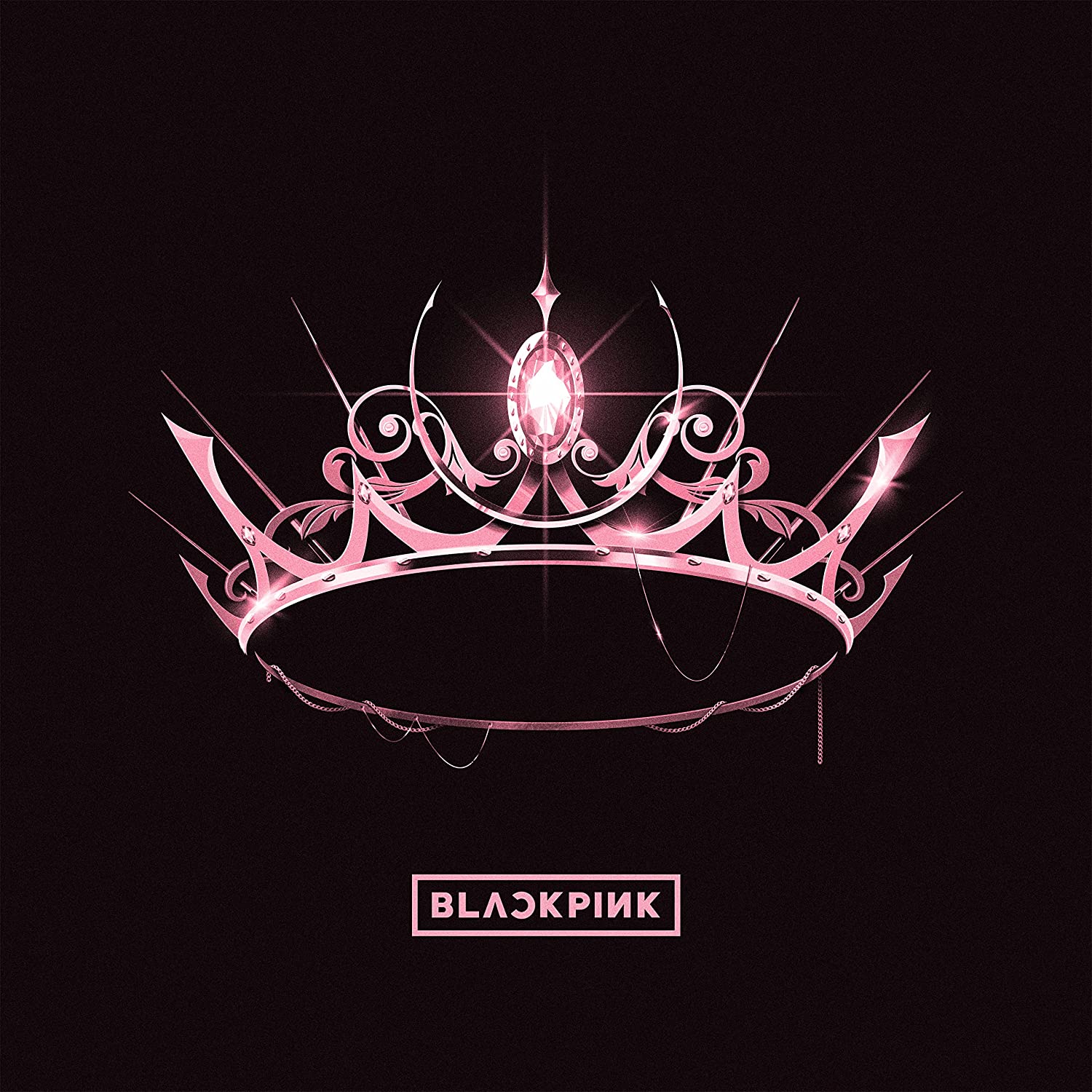 BLACKPINK album cover with elegant pink crown graphic on a dark backdrop