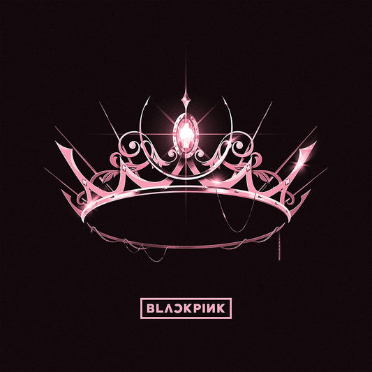 BLACKPINK album cover with elegant pink crown graphic on a dark backdrop
