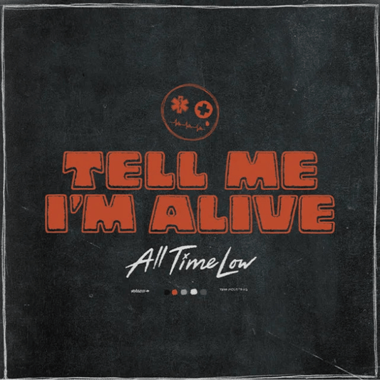 All Time Low - Tell Me I’m Alive LP cover with white vinyl and bold, colorful artwork