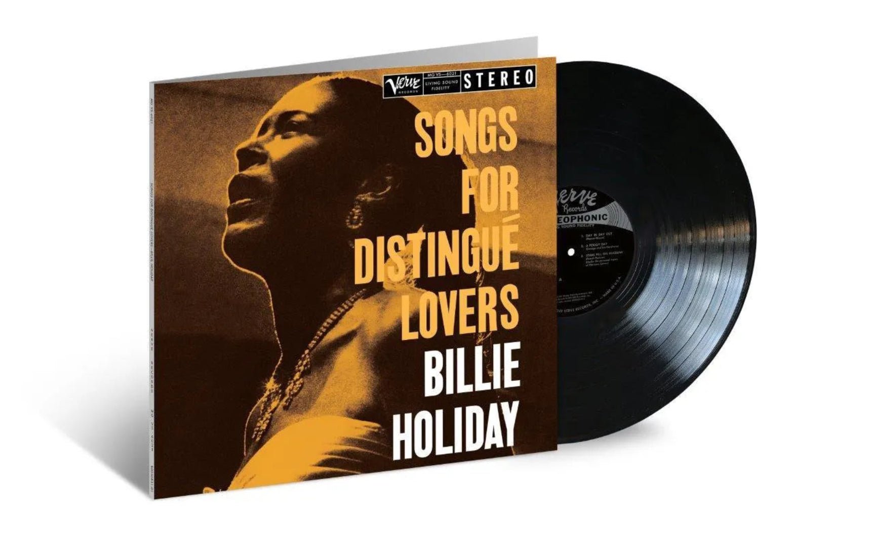 Close-up of Billie Holiday’s Songs For Distigué Lovers vinyl gatefold edition