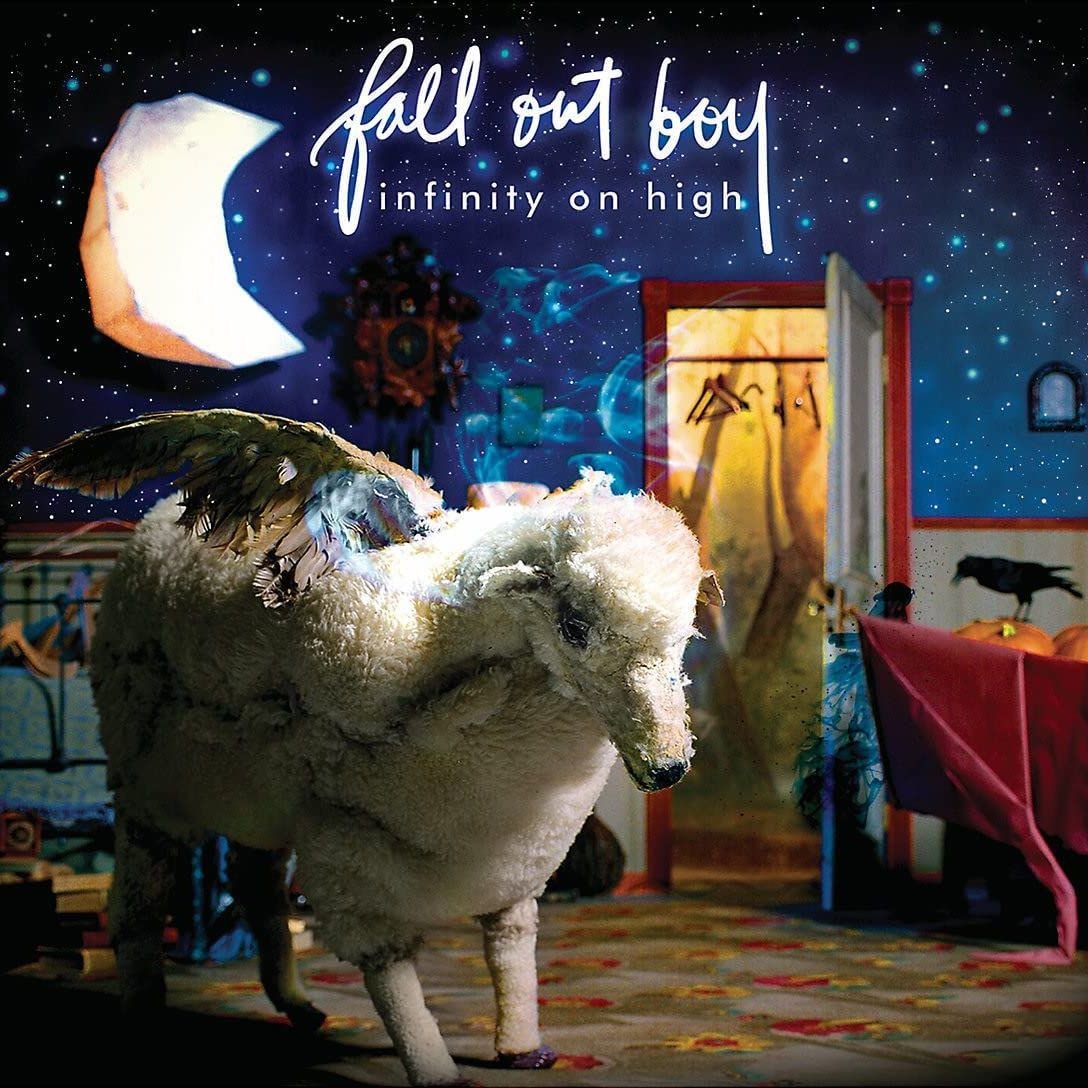 Fall Out Boy Infinity On High album cover featuring blue sky and sheep imagery