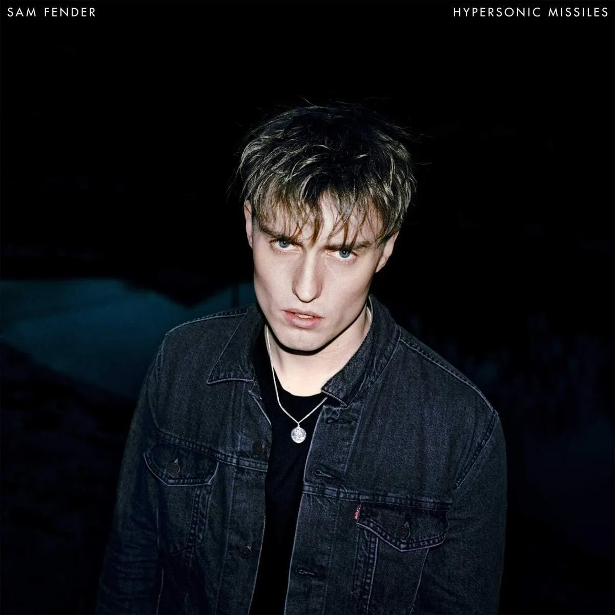 Album cover for Sam Fender Hypersonic Missiles featuring bold white title text on black