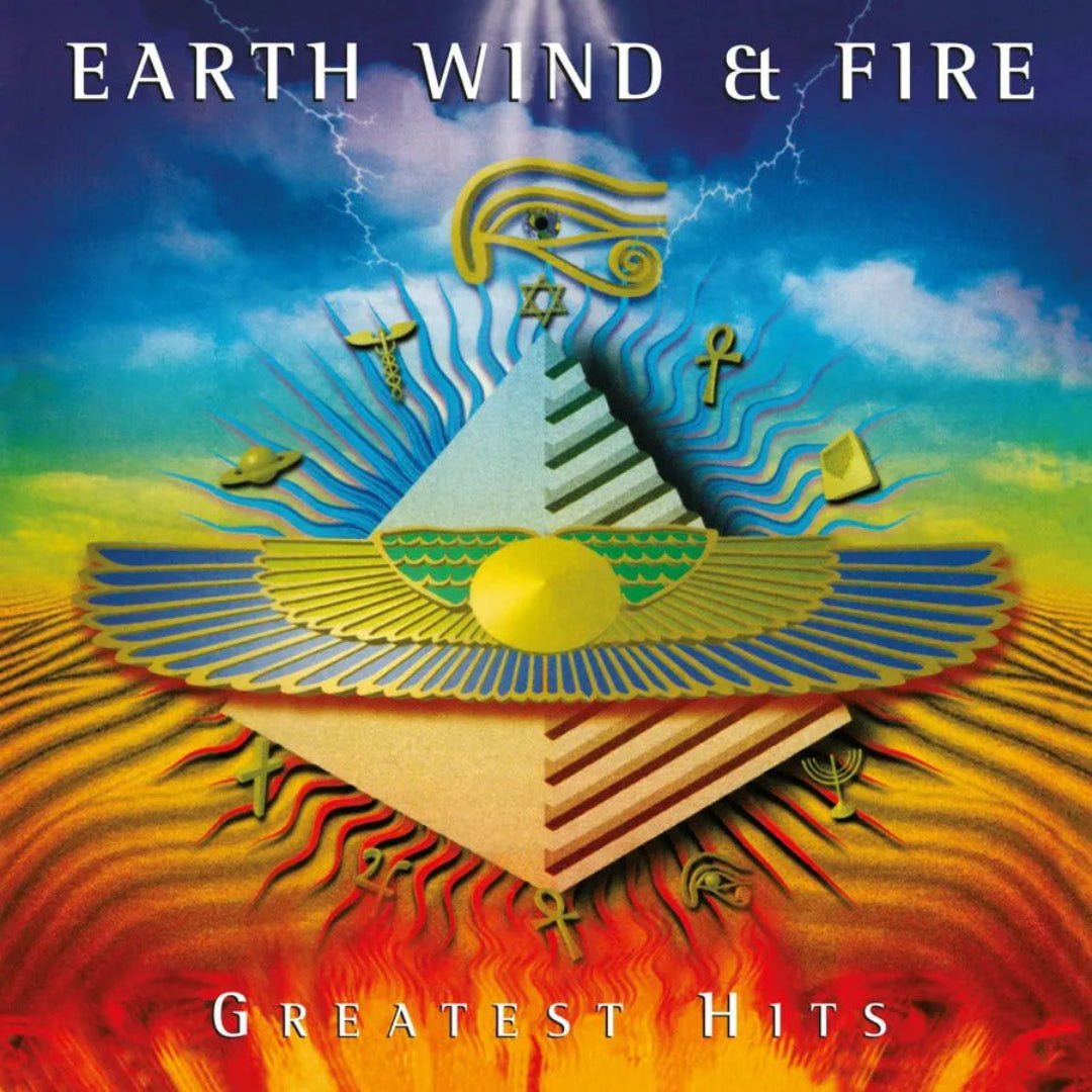 Earth, Wind & Fire Greatest Hits vinyl featuring 17 classic funk and soul tracks.
