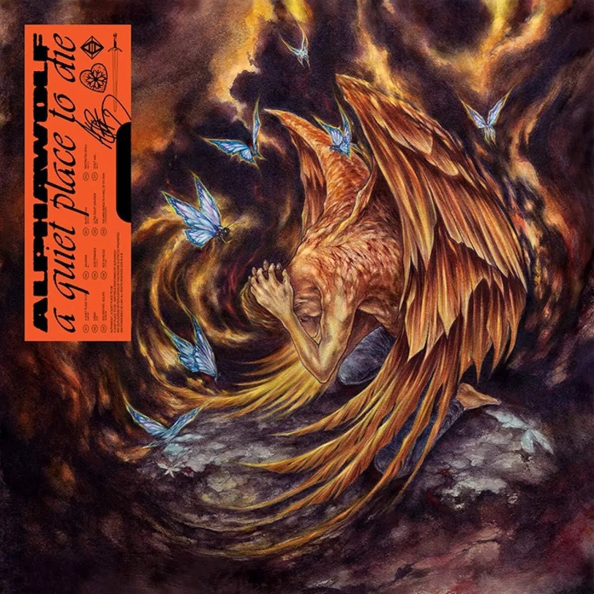 Alpha Wolf - A Quiet Place to Die LP cover with orange opaque vinyl