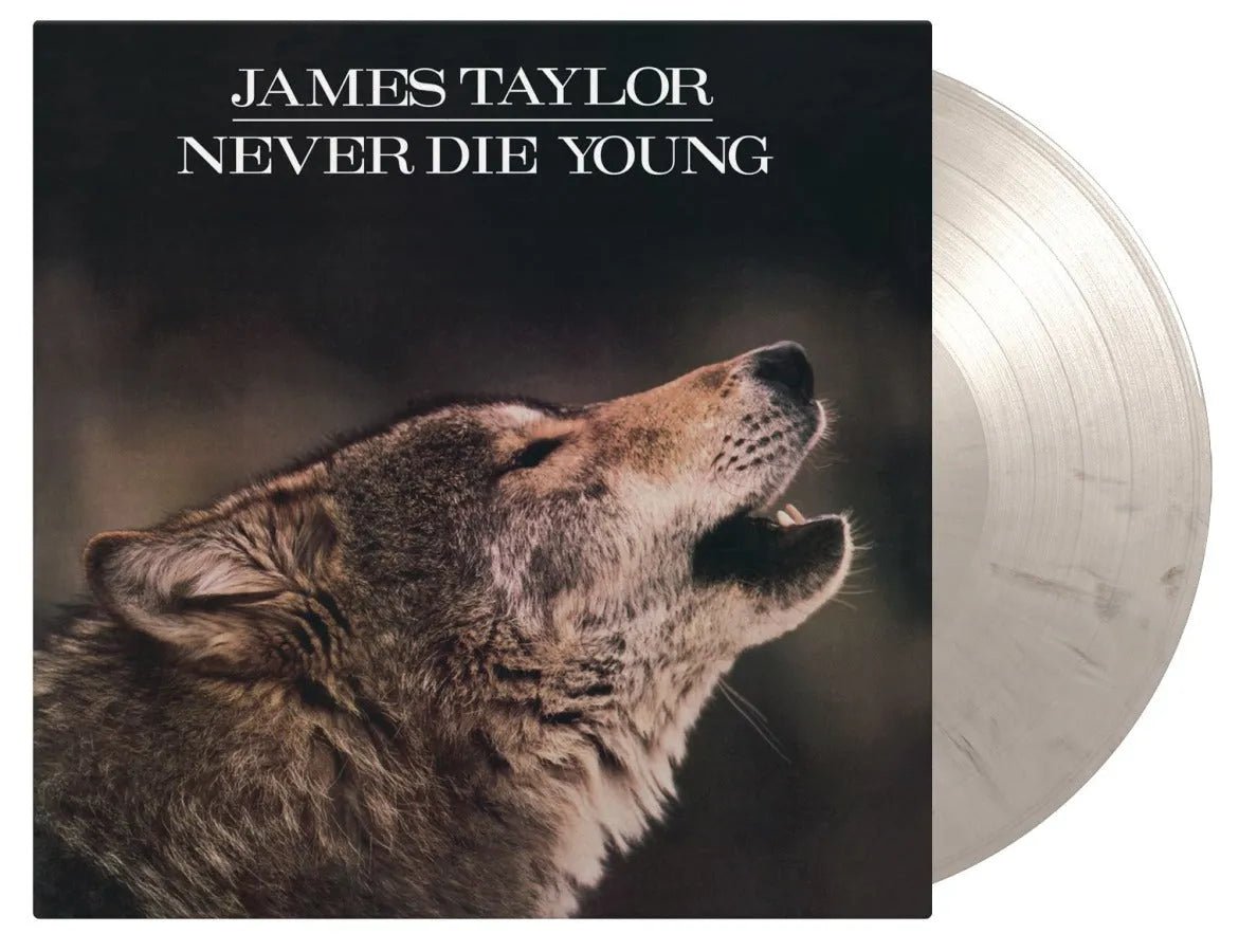 Limited numbered white & black marbled vinyl of James Taylor Never Die Young