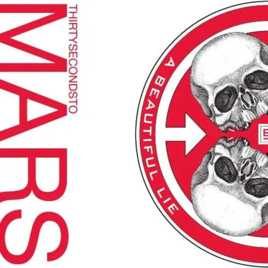 Cover art of 30 Seconds To Mars – A Beautiful Lie album with black and white abstract design