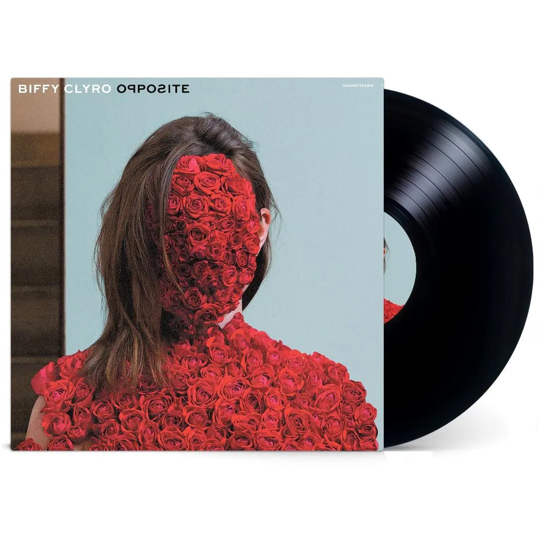 Sustainable BioVinyl LP packaging of Biffy Clyro’s Opposites era EPs on display.