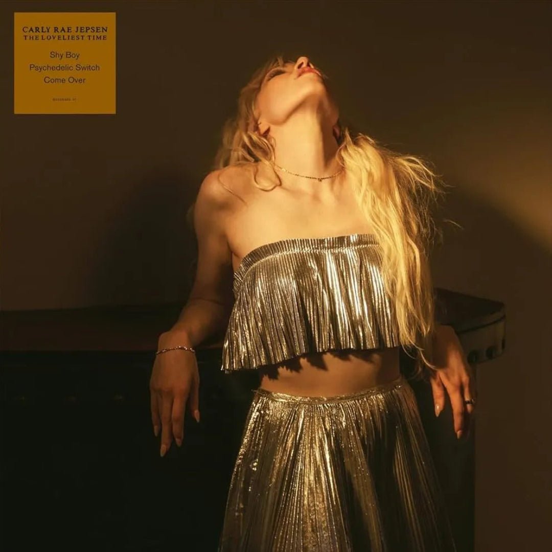 Close-up of The Loneliest Time LP cover art, white vinyl, Carly Rae Jepsen