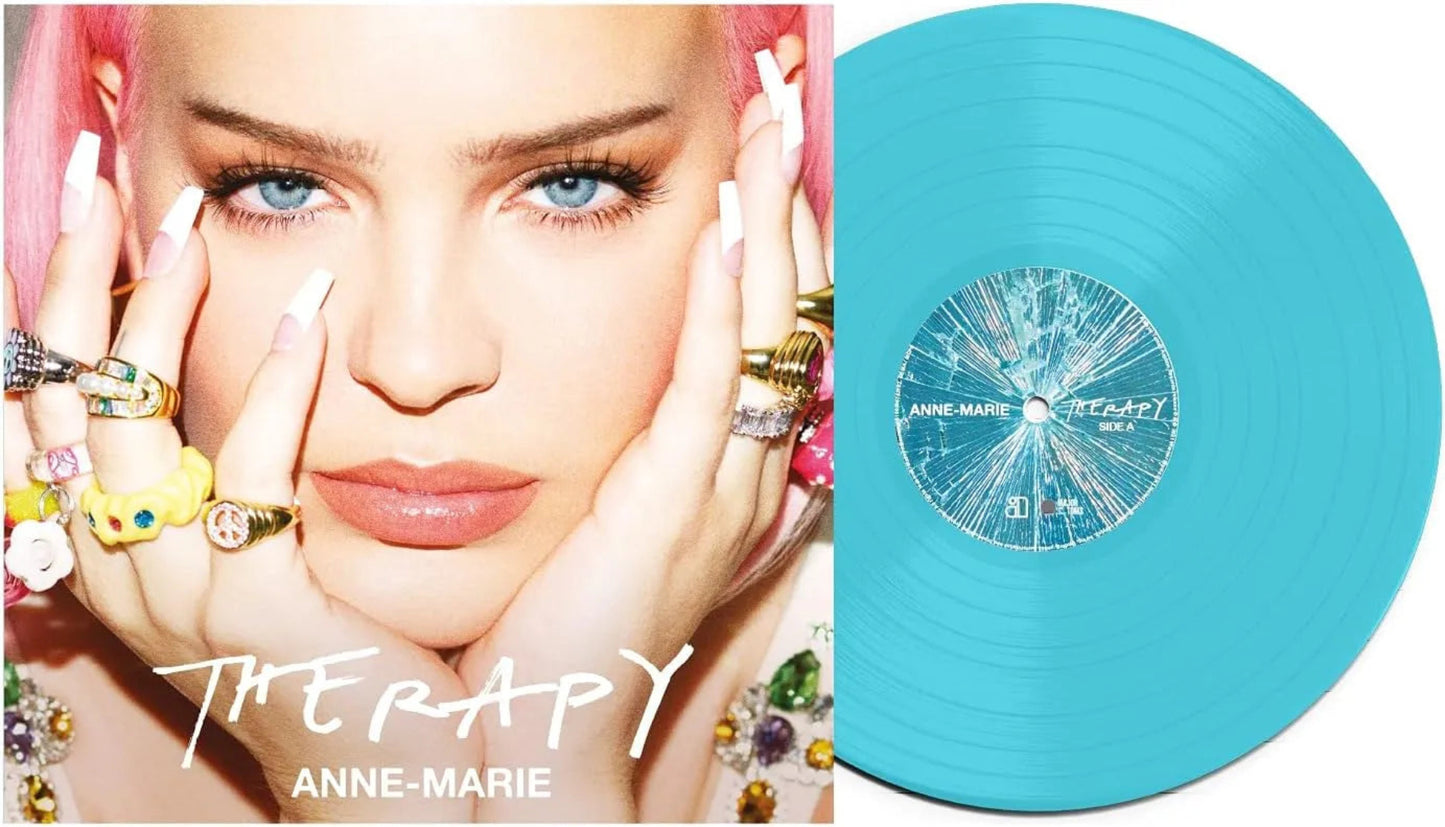 Turquoise vinyl record of Anne-Marie’s 2021 album Therapy, featuring collaborations with KSI and Little Mix.