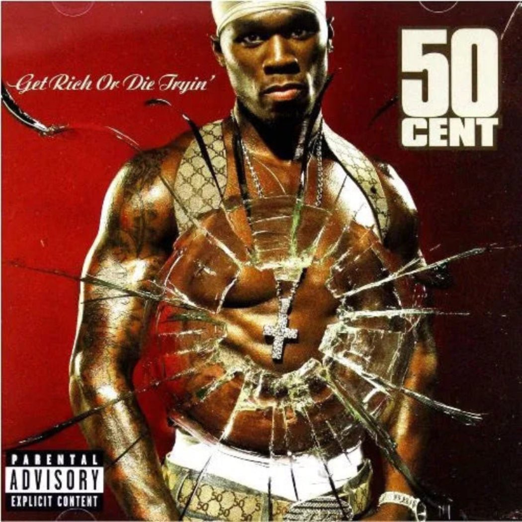 50 Cent Get Rich or Die Tryin’ 2 CD set cover featuring shattered glass and red title text.