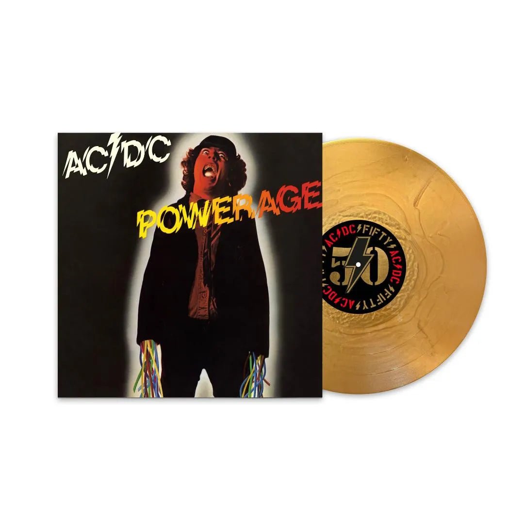 Limited gold vinyl reissue of AC/DC Powerage with 12x12 AC/DC 50 art print