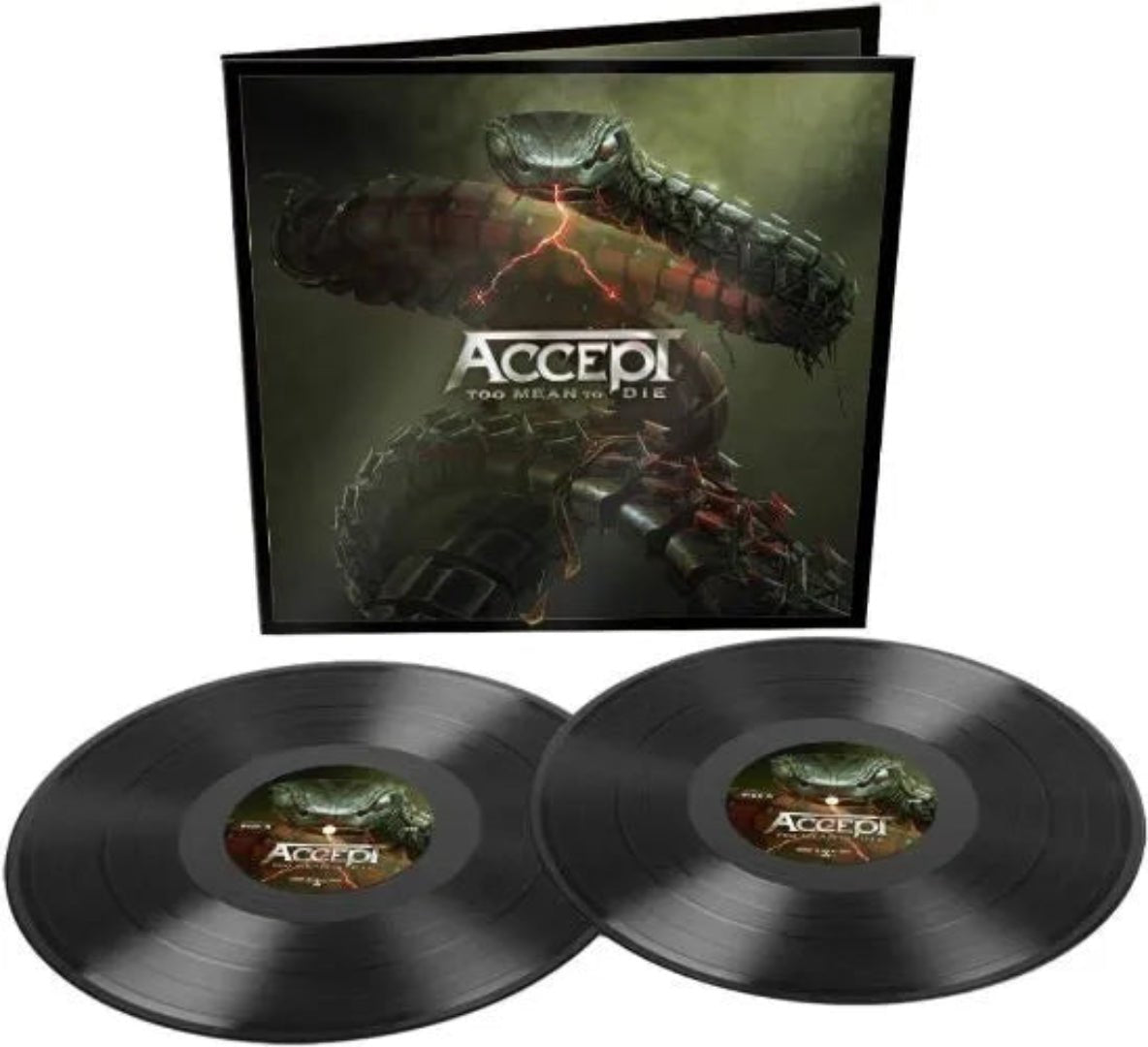 Fierce heavy metal imagery on Accept’s Too Mean To Die album artwork