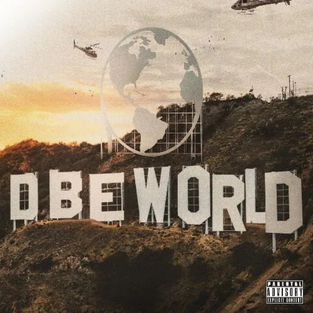 Vibrant DBE World album art showcasing high-profile rap collaborations