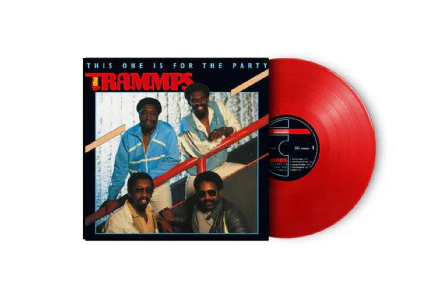 Close-up of red vinyl pressing for The Trammps' 1984 album

