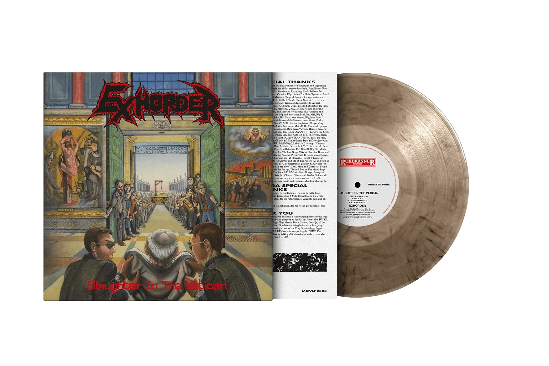 Limited marbled vinyl of Exhorder’s 1990 debut album Slaughter in the Vatican
