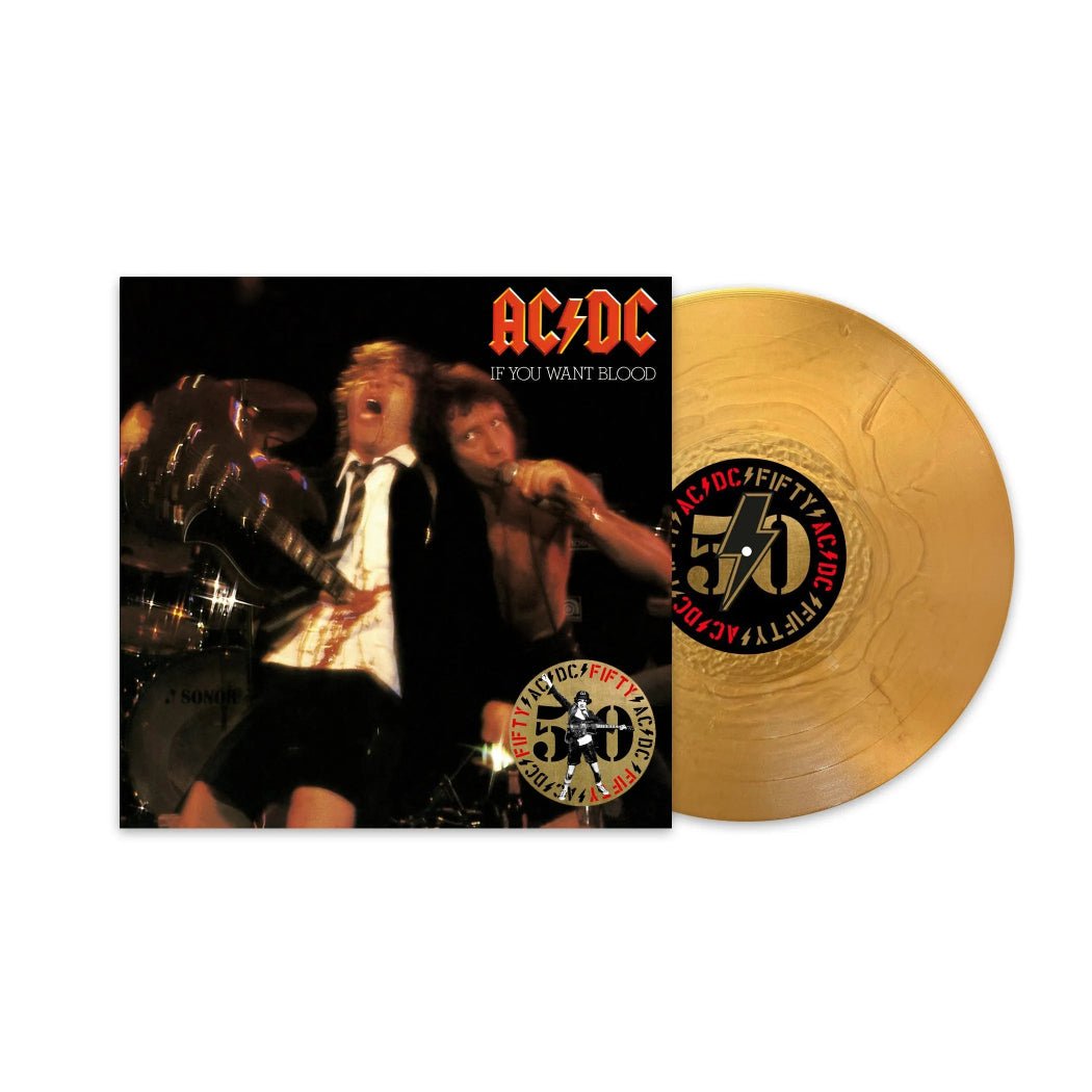 Limited gold vinyl of AC/DC If You Want Blood live album with 12x12 art print