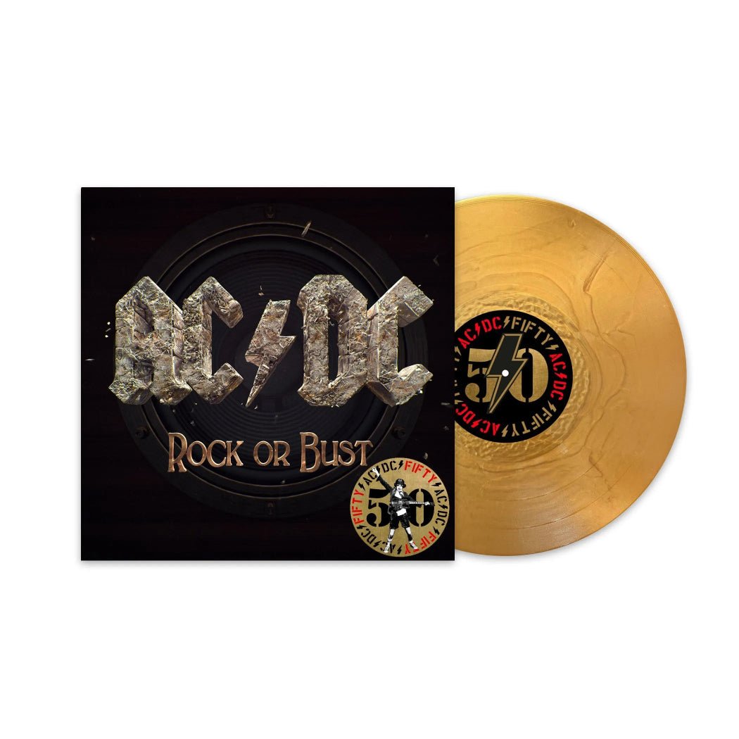Limited gold vinyl reissue of AC/DC Rock or Bust with 12x12 art print