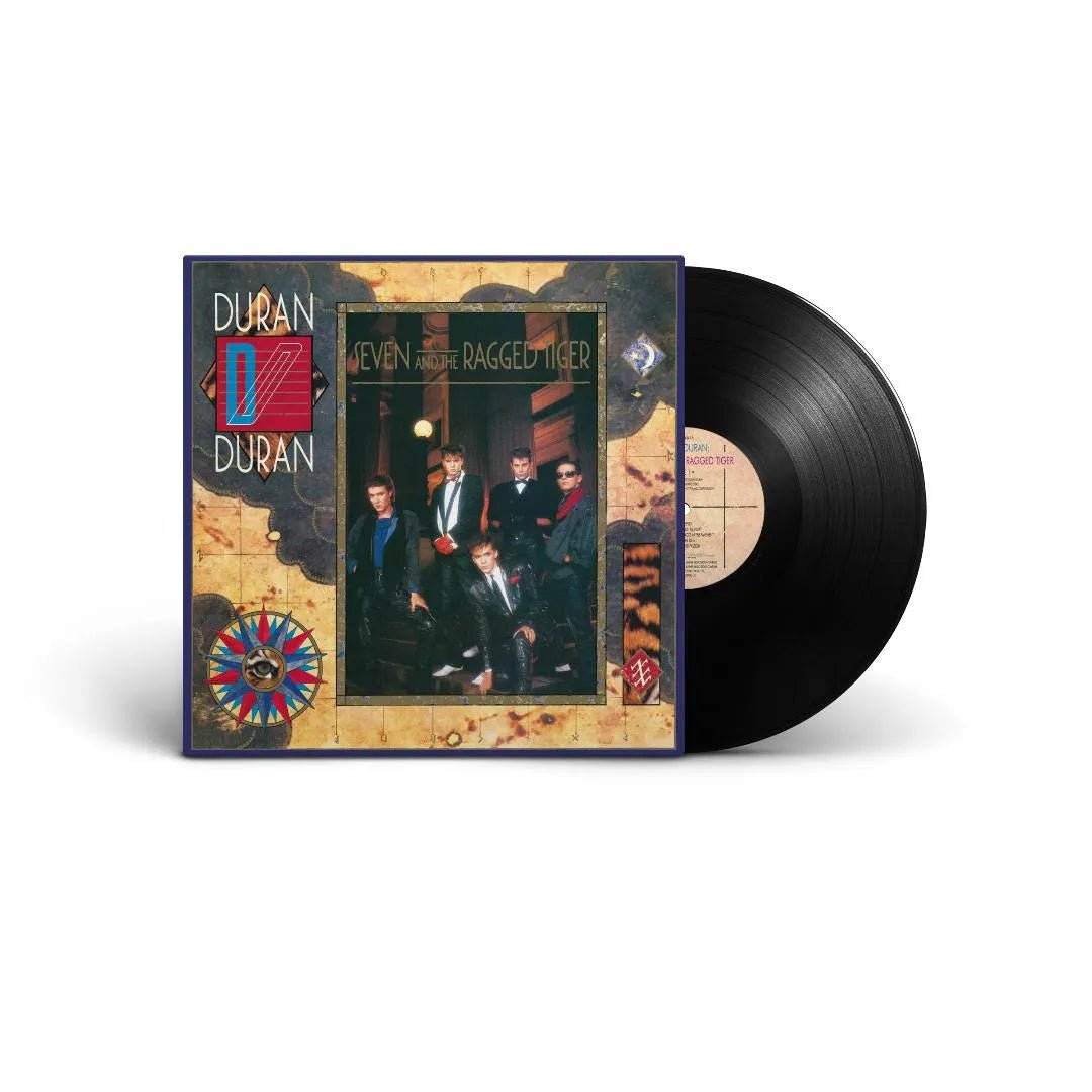 Close-up of Seven and the Ragged Tiger vinyl LP featuring hits like “The Reflex”