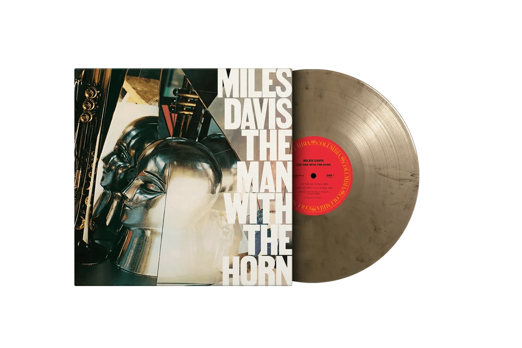 Front cover of Miles Davis’ 1981 album The Man With The Horn with classic artwork
