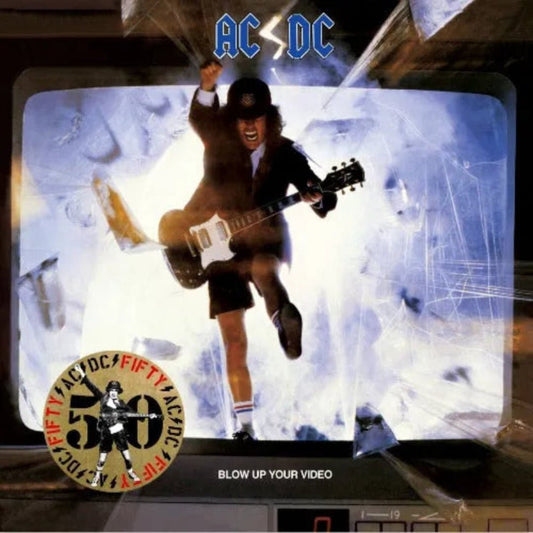 Blow Up Your Video album sleeve featuring Angus Young mid-performance