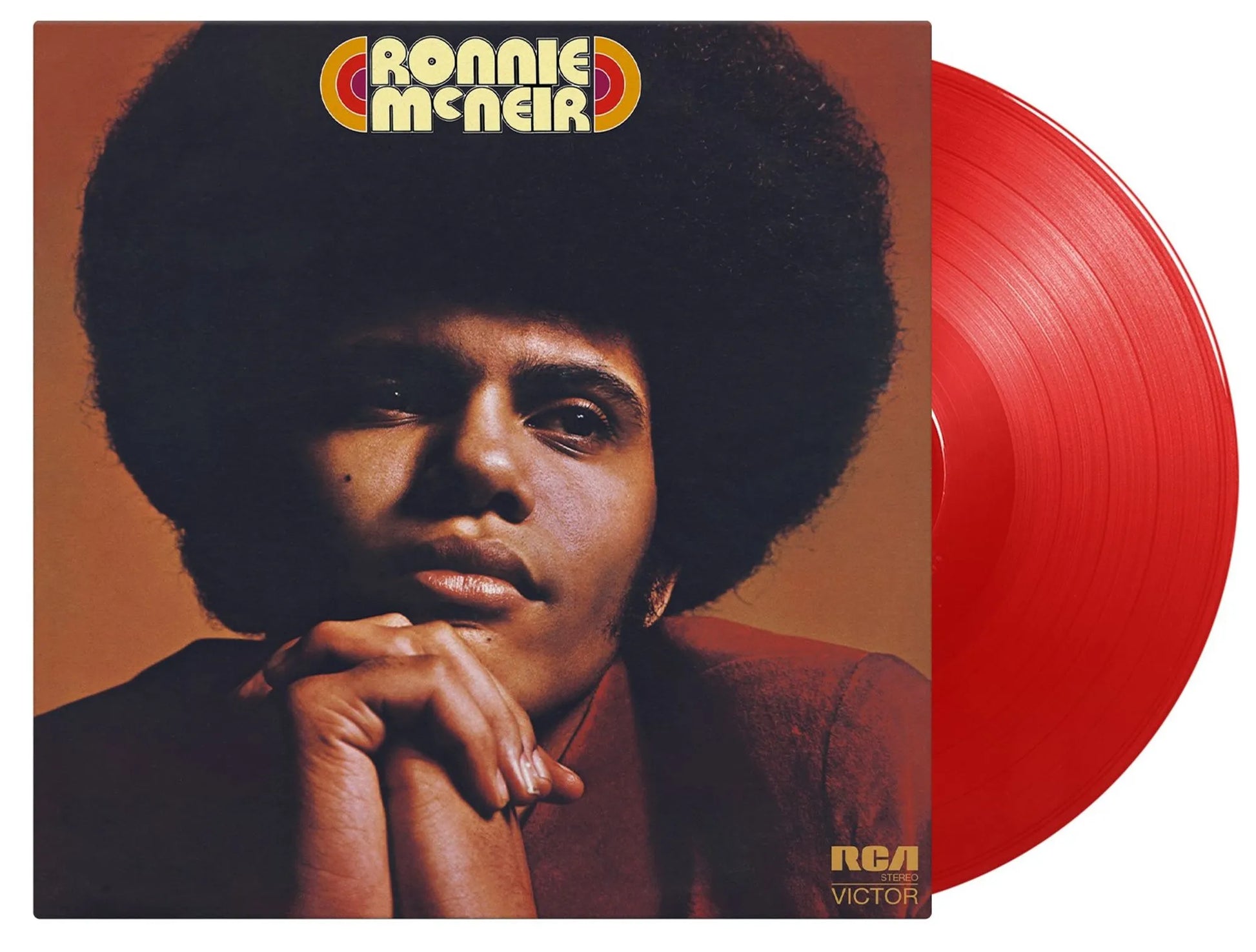 Close-up of Ronnie McNeir LP record and red coloured vinyl pressing