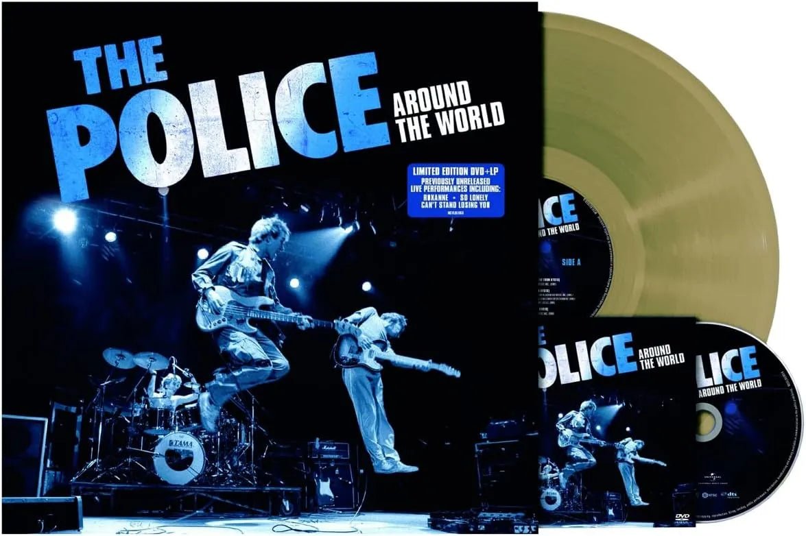 Around The World Police DVD and LP gold vinyl packaging design