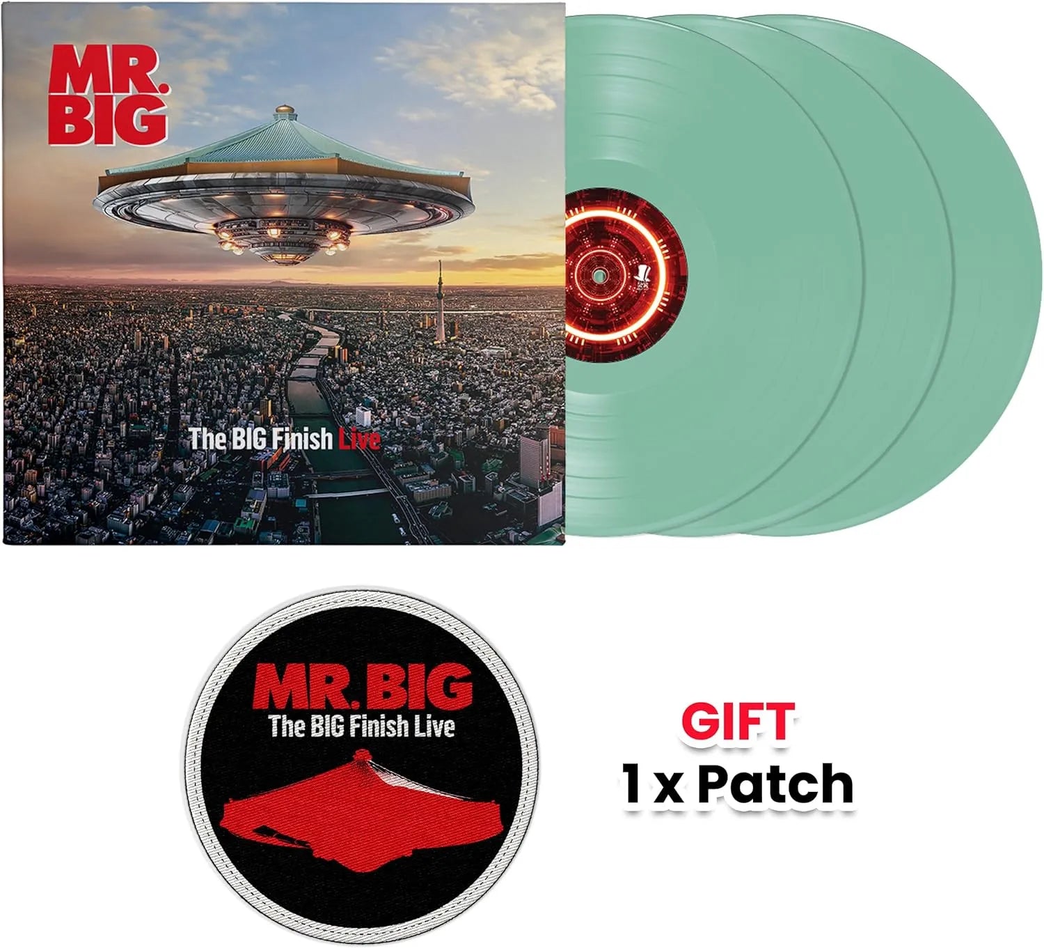 The Big Finish Live Mr Big triple vinyl mint green sleeve design