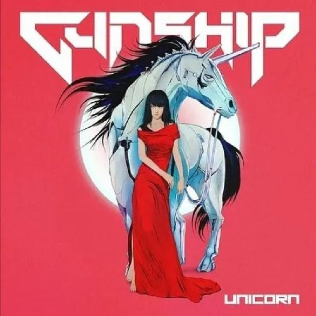 Gunship Unicorn CD synthwave album cover neon retro futuristic electronic music