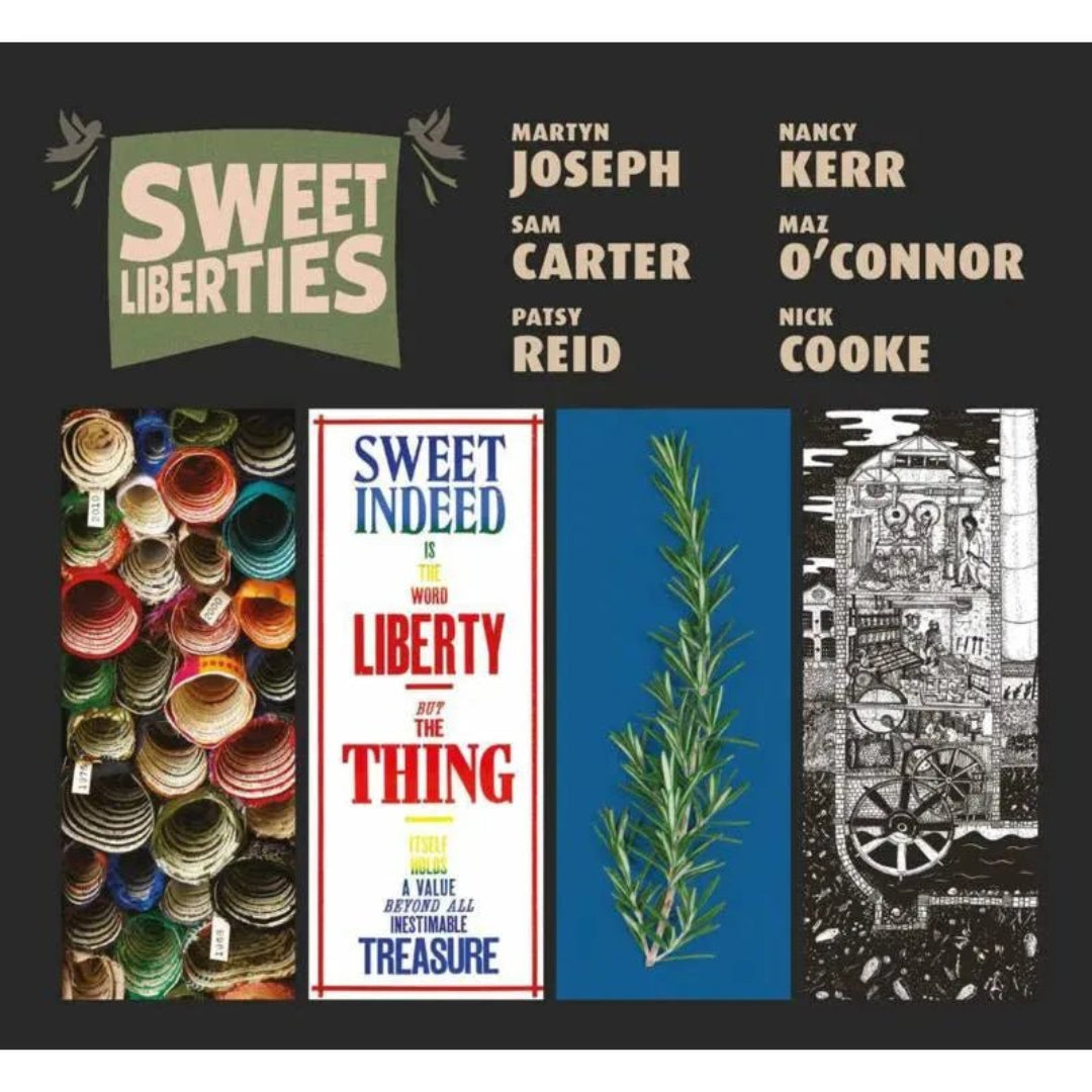 Sweet Liberties CD featuring modern folk protest songs and vocal harmonies
