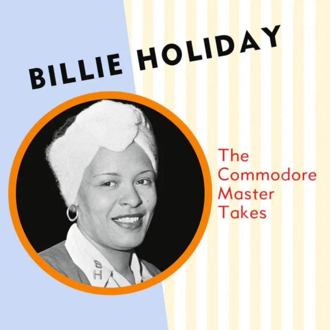 Billie Holiday Commodore Master Takes album cover featuring jazz legend on vinyl.

