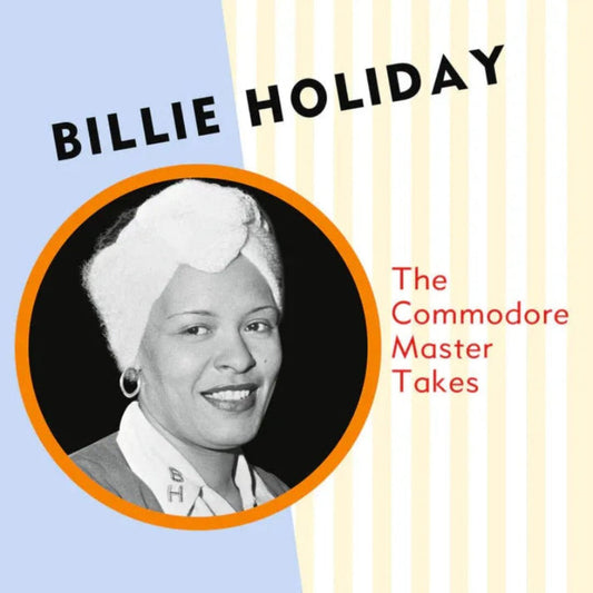 Billie Holiday Commodore Master Takes album cover featuring jazz legend on vinyl.

