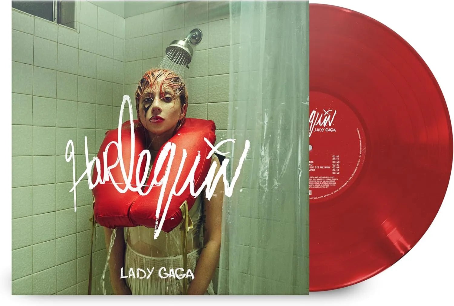 Harlequin Lady Gaga red vinyl LP dramatic pop soundtrack style album cover