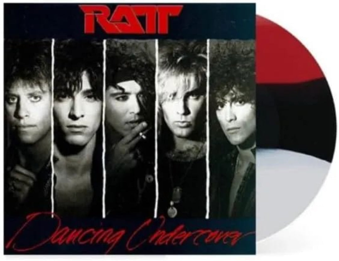 Dancing Undercover LP red black white stripe vinyl by Ratt rock design
