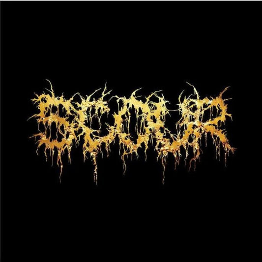 Scour - Gold CD cover artwork with intense black metal imagery and stark gold tones