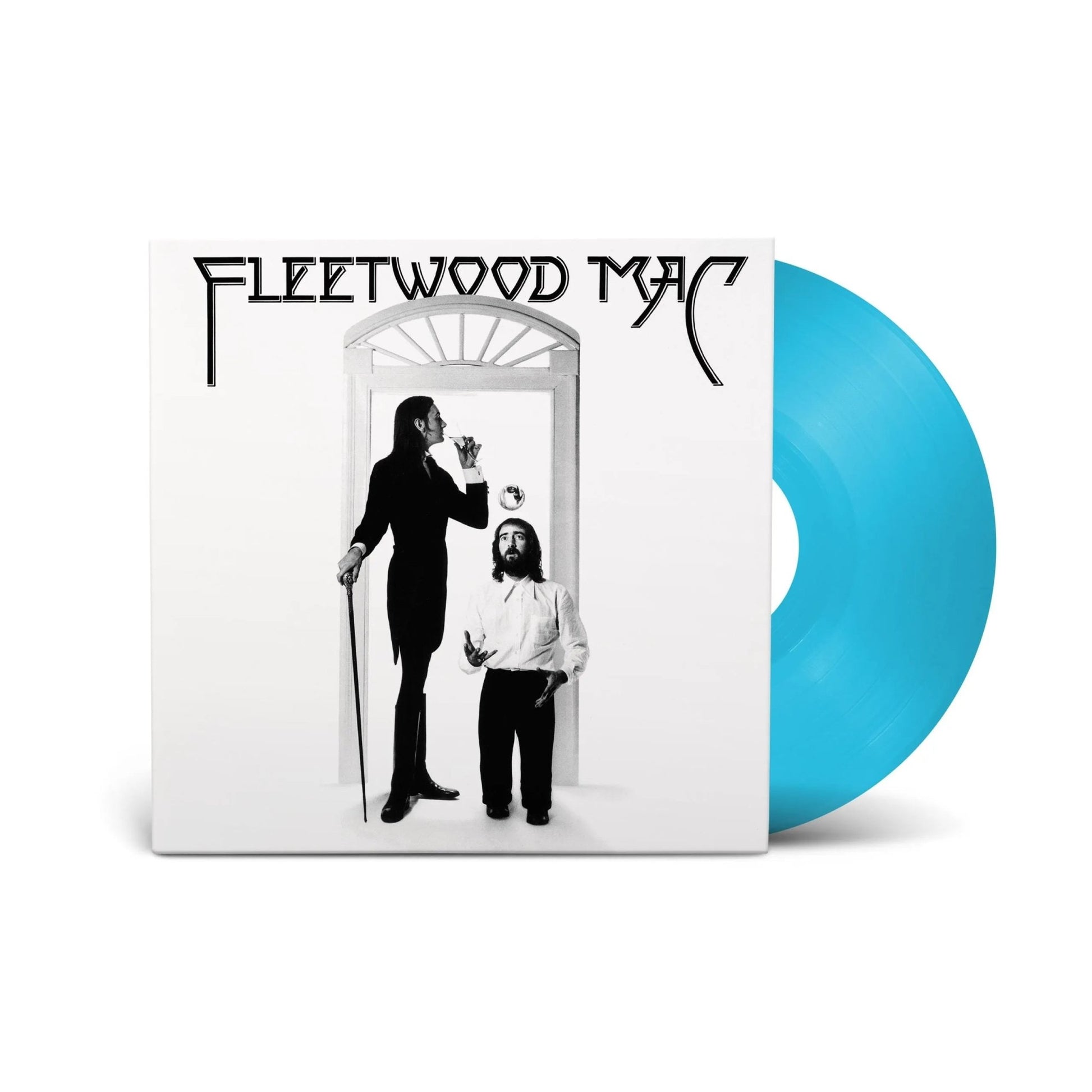 Close up Fleetwood Mac LP spinning sea blue vinyl record player sound classic album
