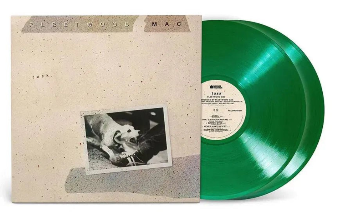 Close up Tusk Fleetwood Mac 2LP spinning green vinyl record player sound
