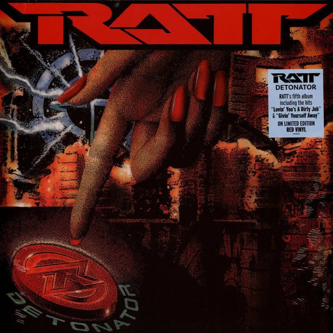 Ratt Detonator red vinyl LP glam metal hard rock album release.