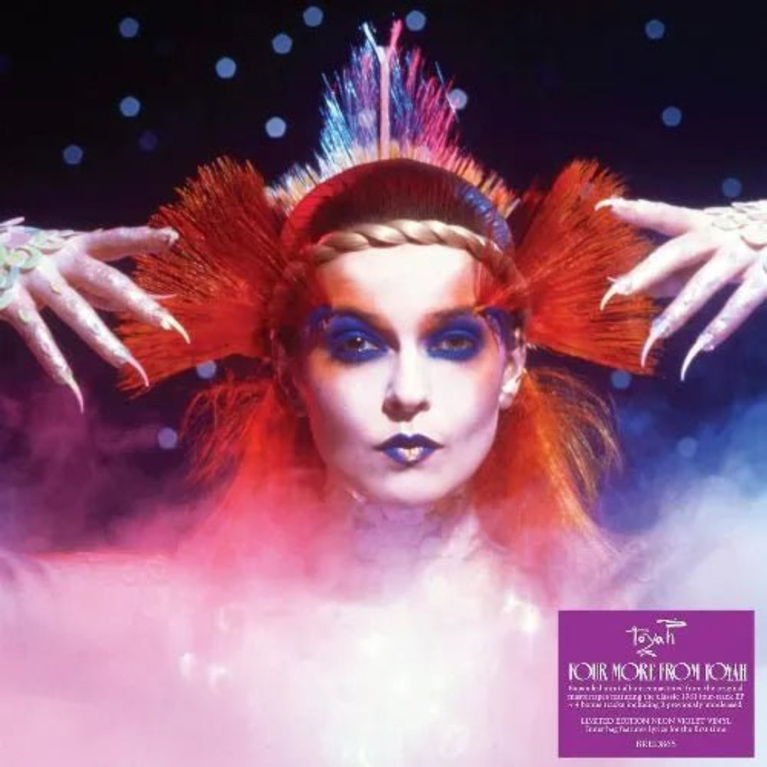 Toyah Four More From Toyah LP violet vinyl front cover with bold artwork.