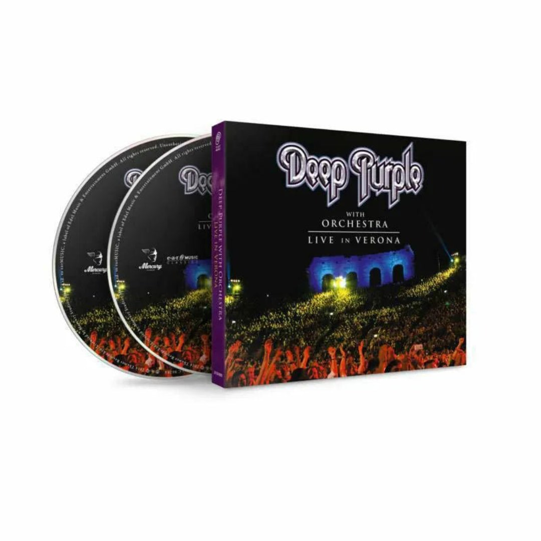 Close-up of Live In Verona 2 CD set showing disc layout and track listing details.