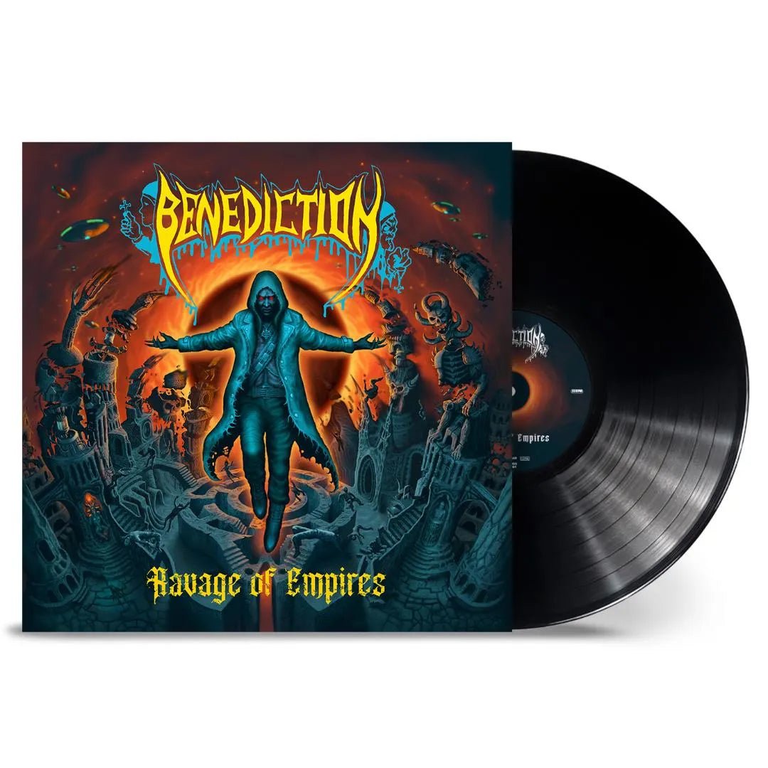 Artwork detail from BENEDICTION’s Ravage Of Empires album cover showing dark imagery.