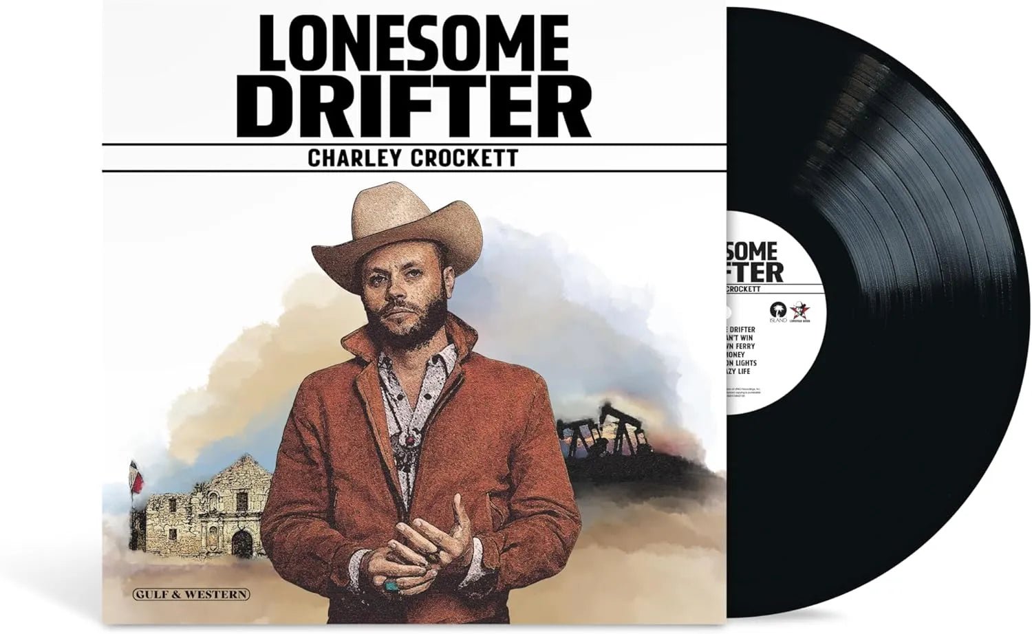 Lonesome Drifter Charley Crockett LP record sleeve front cover design