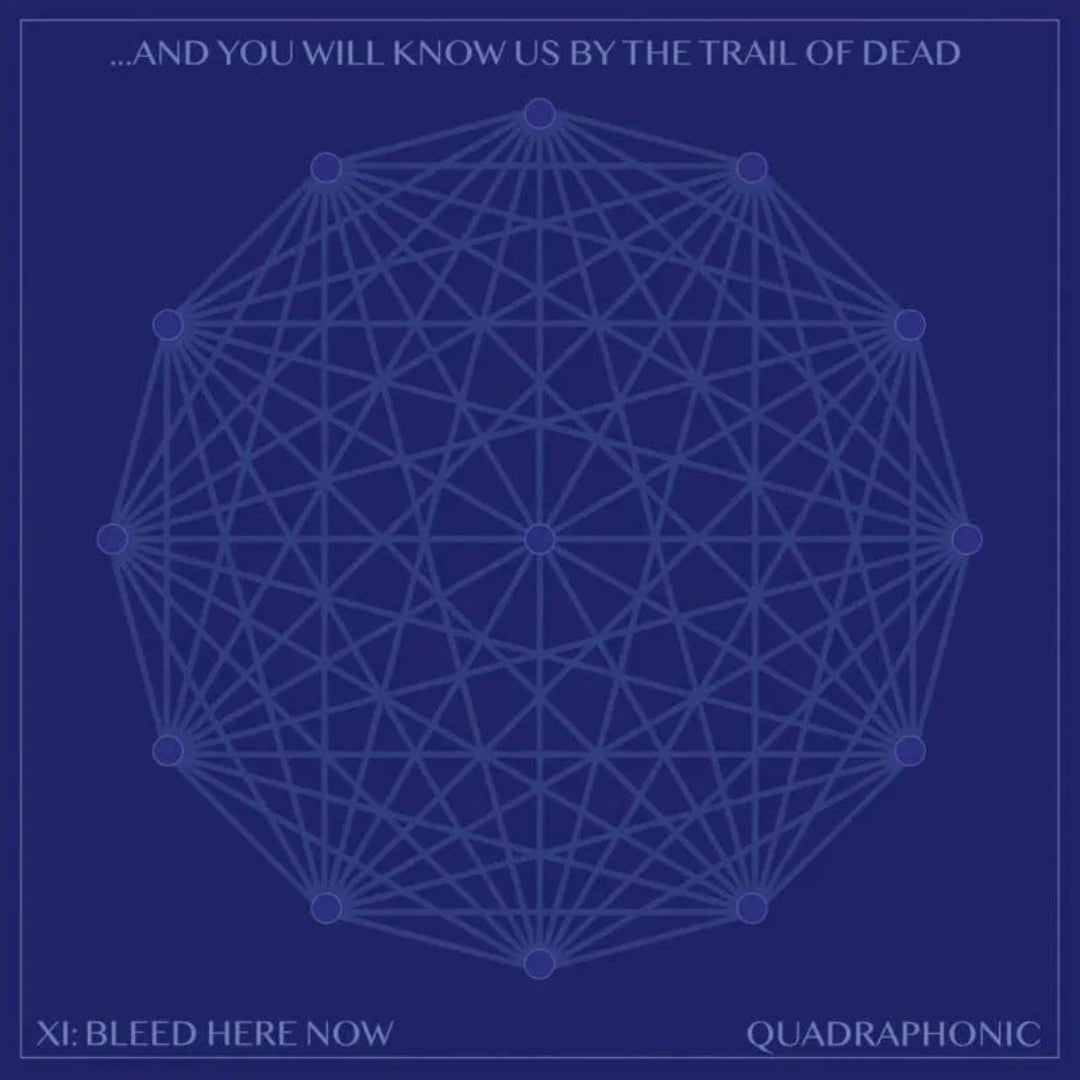 Close-up of the CD face for XI: Bleed Here Now with quadraphonic marking