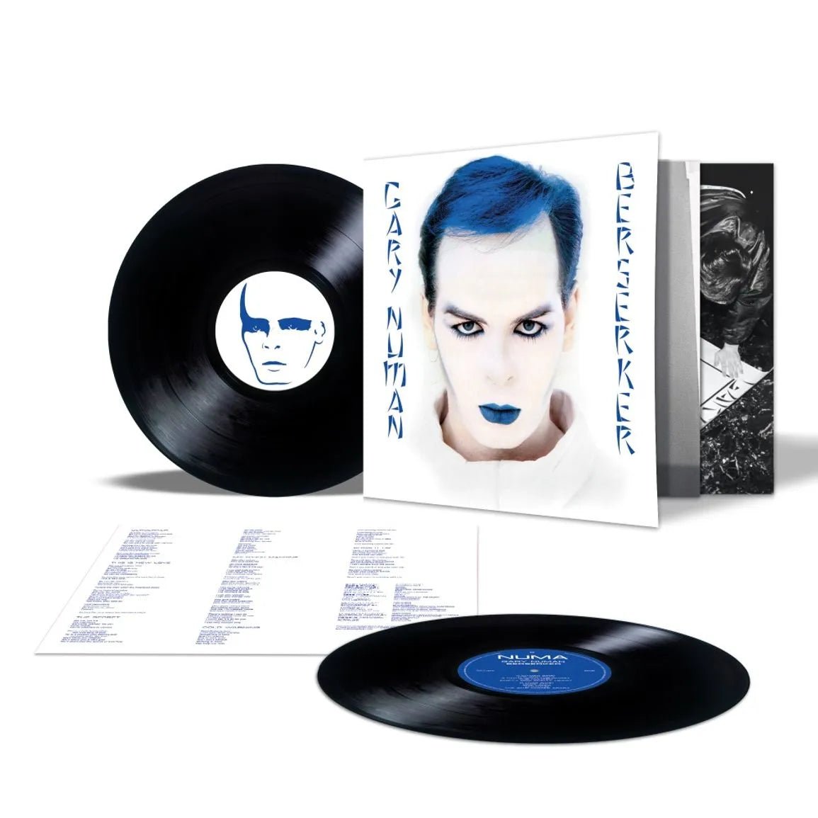 Close-up of Gary Numan in blue face paint from Berserker era – Album Promo Shot