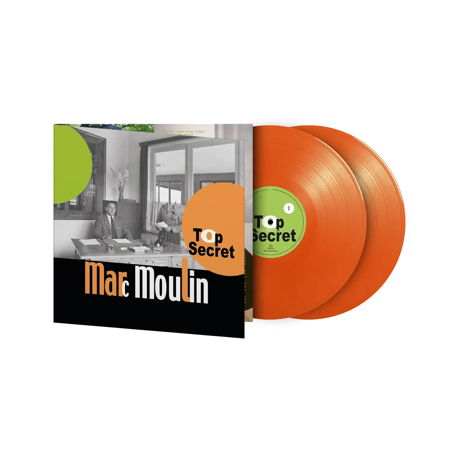 Limited edition orange vinyl LP of Marc Moulin’s Top Secret with five bonus tracks.
