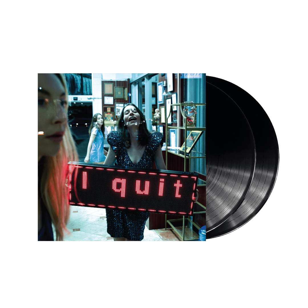 Album cover for HAIM’s I Quit, featuring bold artwork and classic rock vibes.