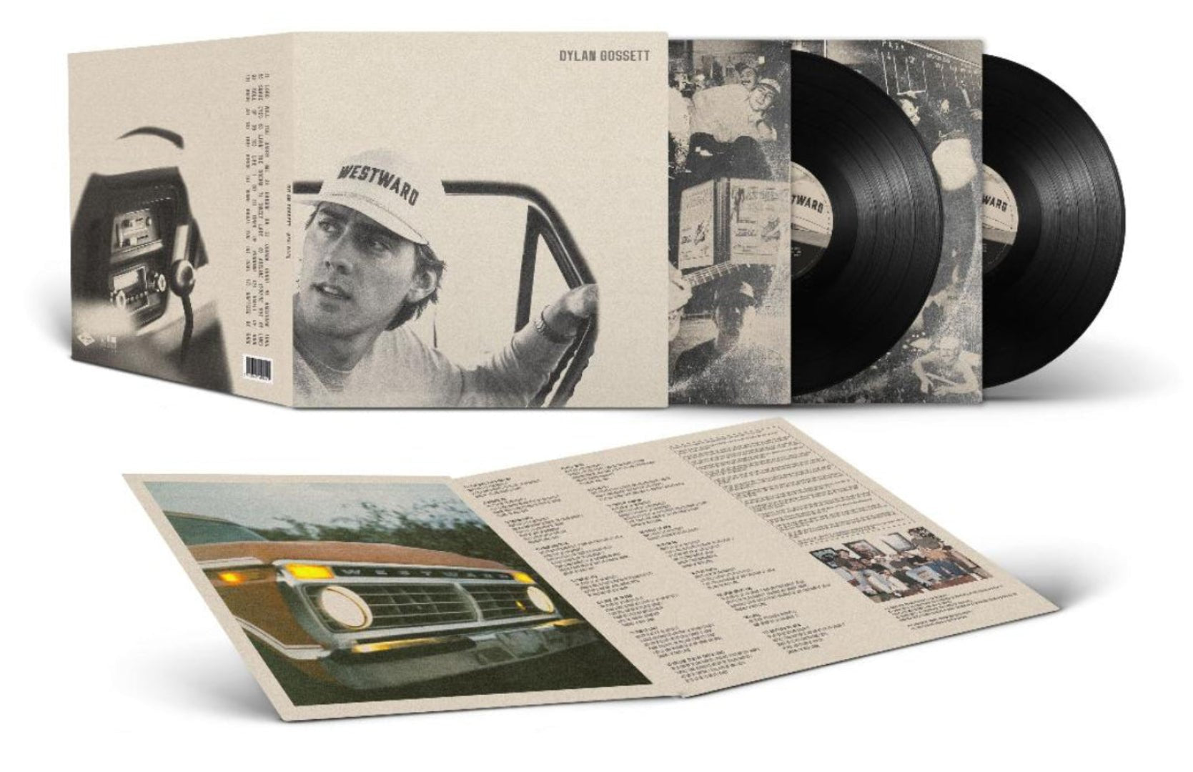 Close-up of Dylan Gossett – Westward vinyl records with custom center labels